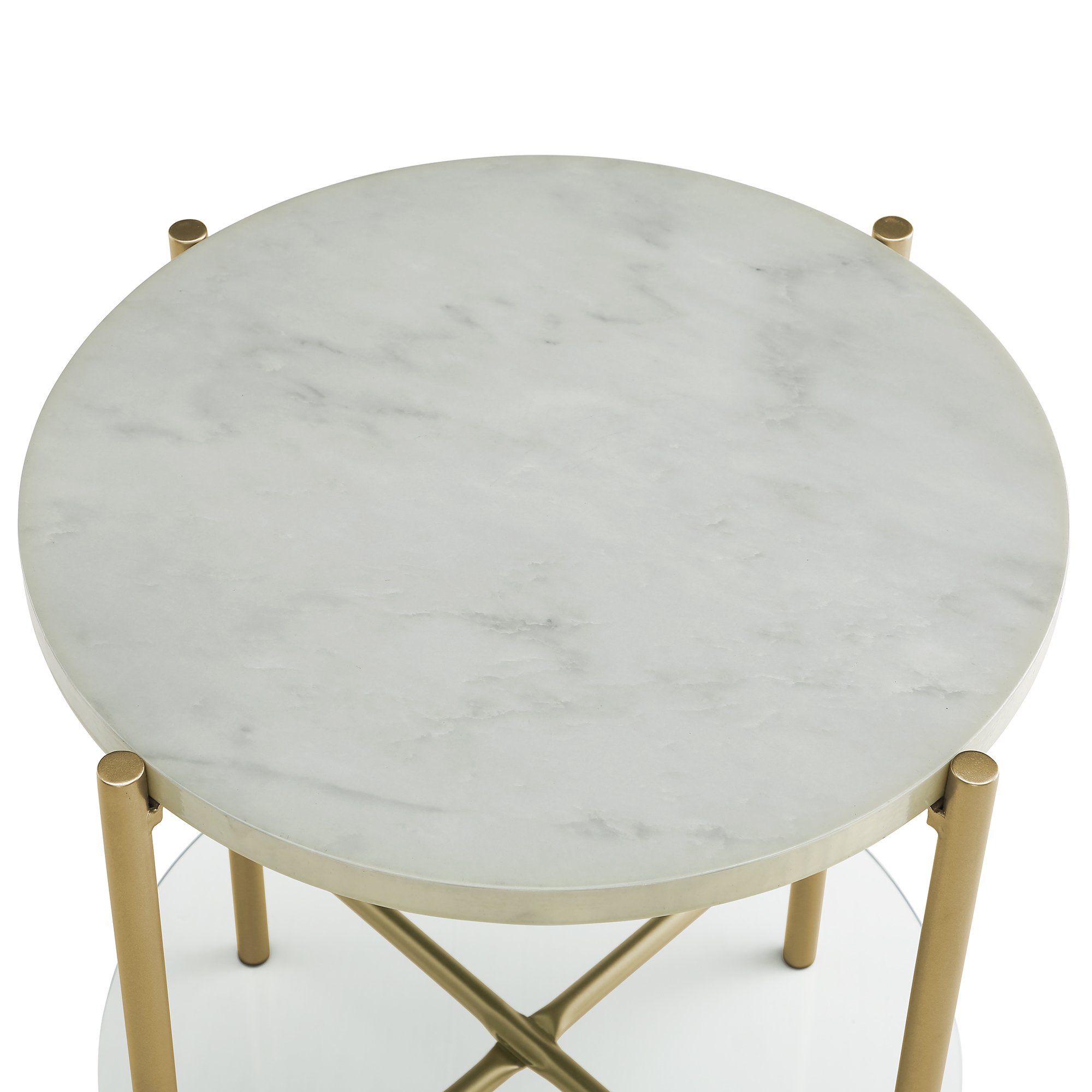 AF20SRDSTMGD Modern White Marble Top Round Side Table - Cleo-2