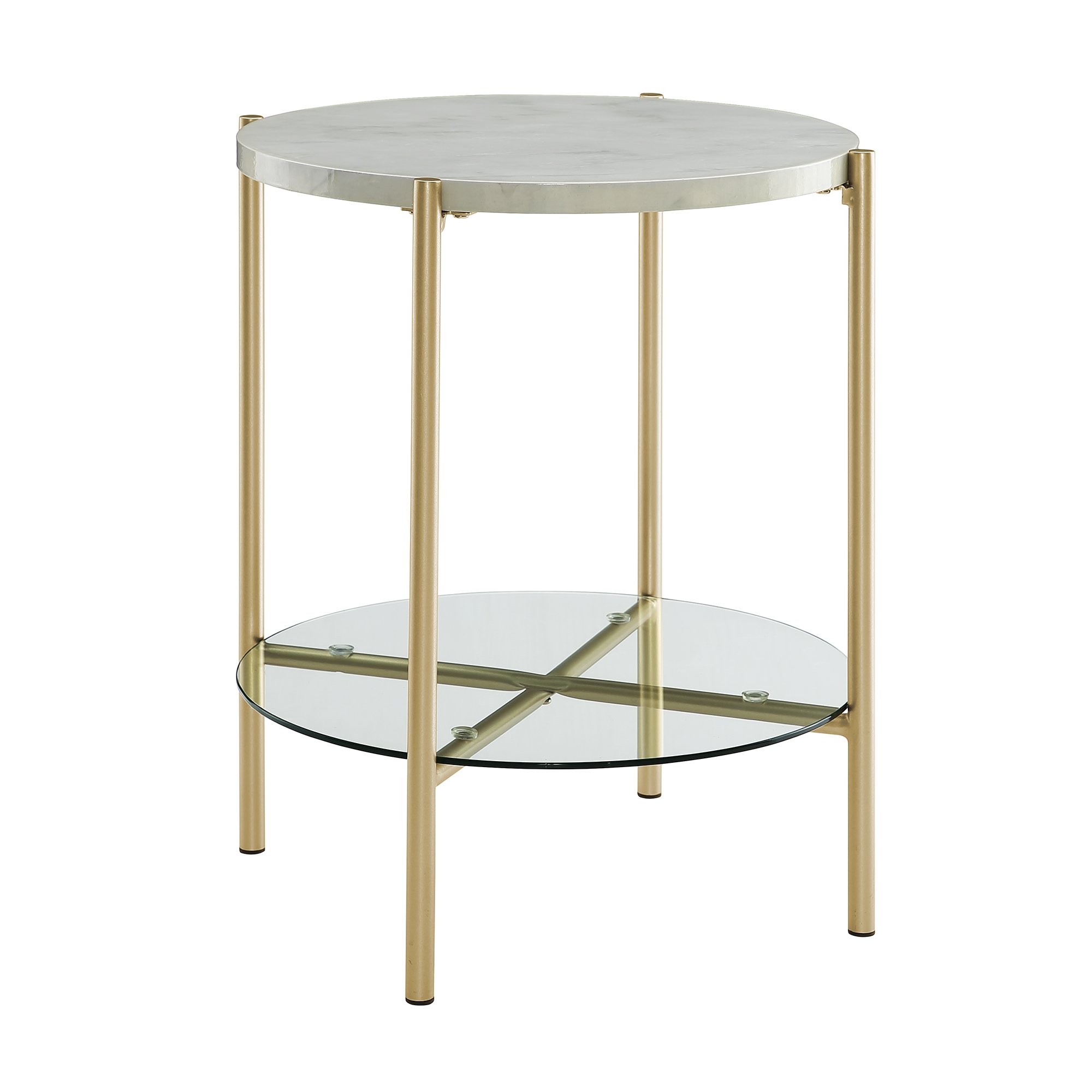 AF20SRDSTMGD Modern White Marble Top Round Side Table - Cleo-3