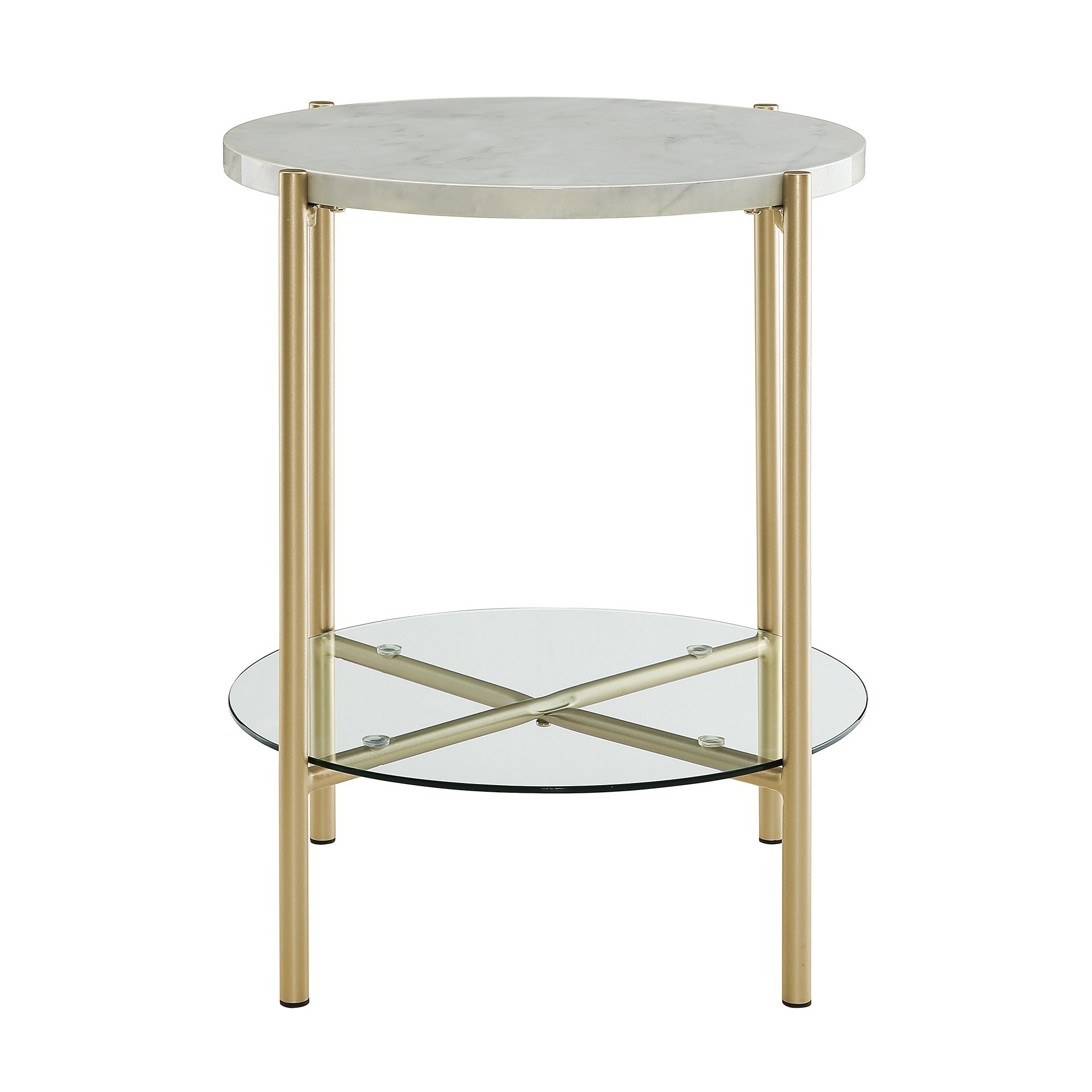 AF20SRDSTMGD Modern White Marble Top Round Side Table - Cleo-4