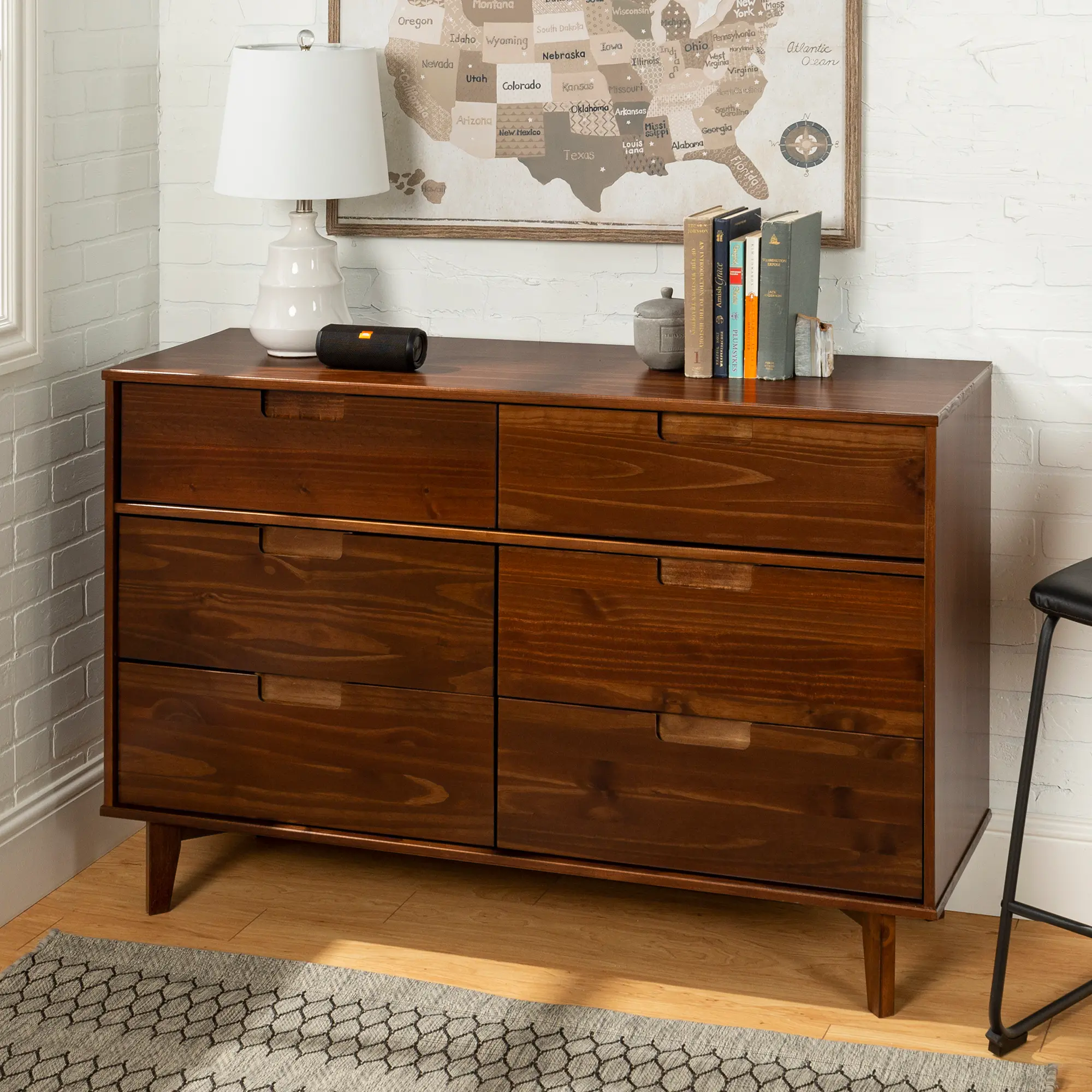 BR6DSLDRWT Sloane Mid Century Modern Walnut Brown Dresser-1
