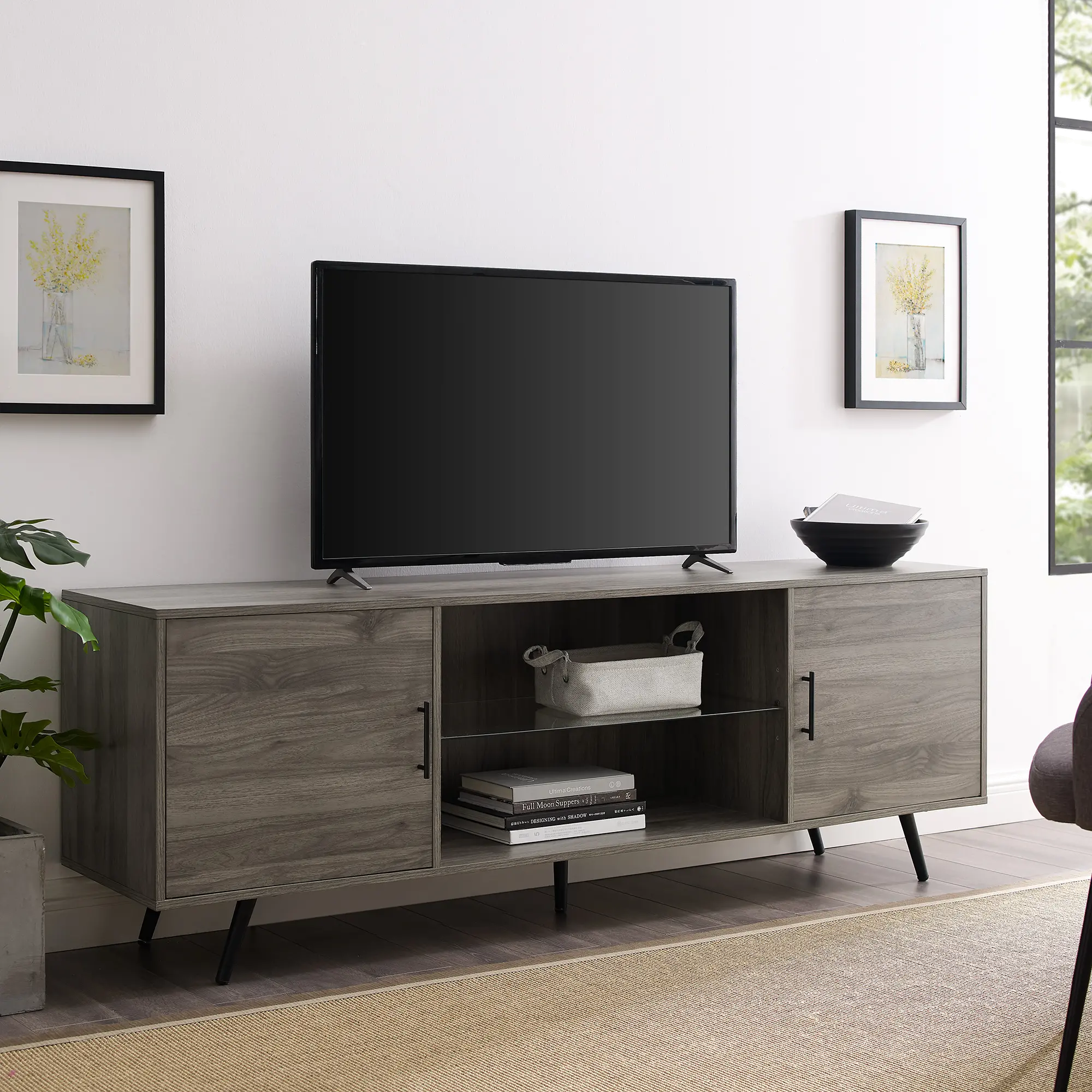 W70NORSG Mid Century Modern 70 Inch TV Stand - Slate Grey-1