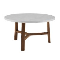 Mid Century Modern Round Coffee Table - White Marble/Acorn-3