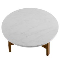Mid Century Modern Round Coffee Table - White Marble/Acorn-4
