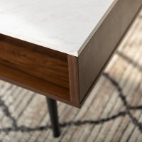 Mid Century Modern Faux Marble Coffee Table - Dark Walnut-3