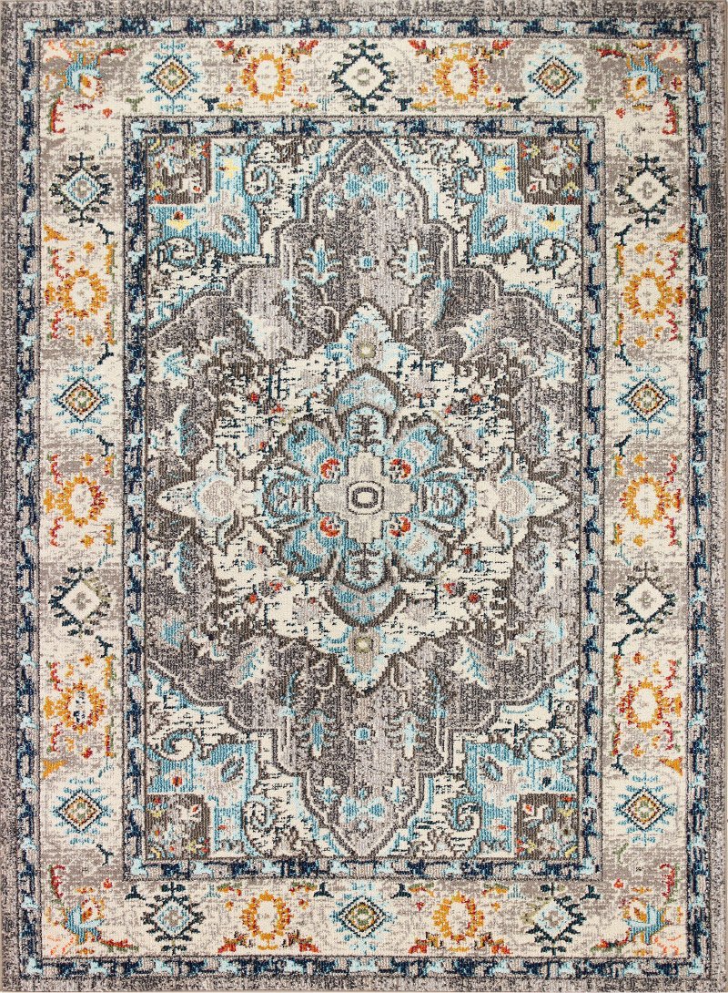 5 X 8 Um Transitional Zell Beige And Blue Rug Dakota