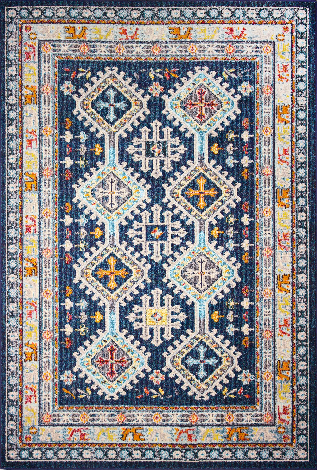 Dakota 5 x 8 Medium Transitional Navy Blue and Ivory Area Rug-1