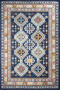 Dakota 5 x 8 Medium Transitional Navy Blue and Ivory Area Rug