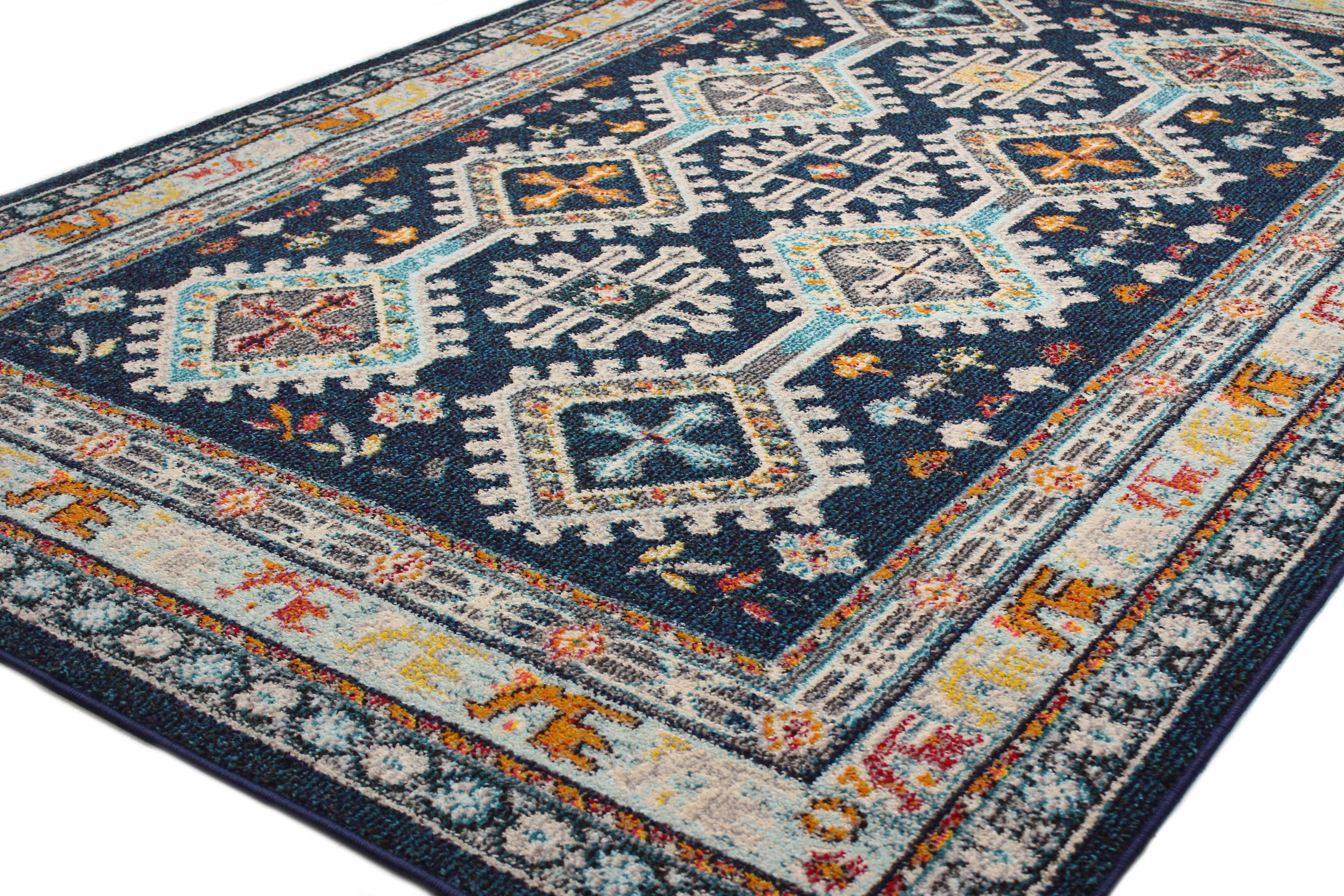 Dakota 5 x 8 Medium Transitional Navy Blue and Ivory Area Rug-3