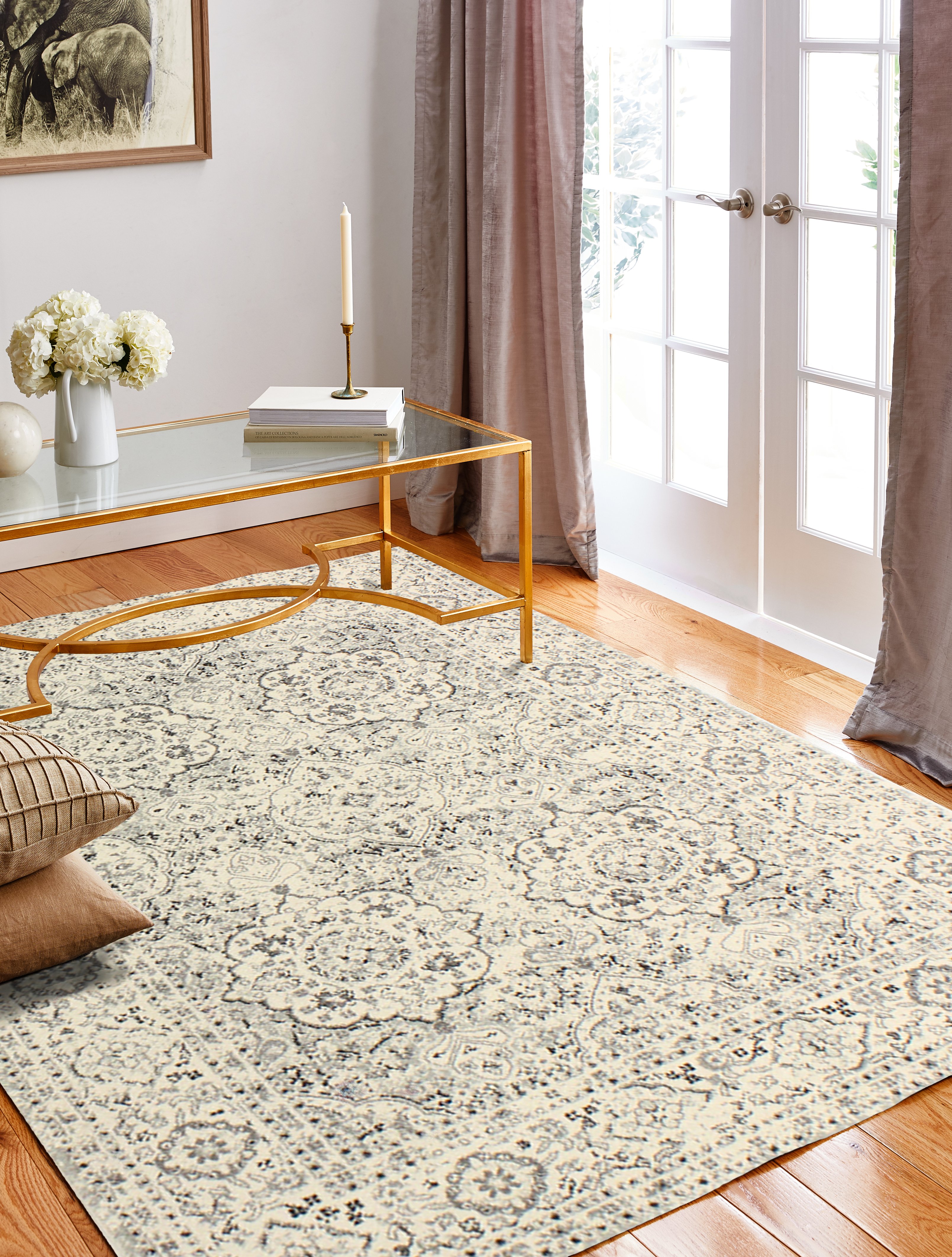 5 x 8 Medium Traditional Alberta Ivory and Blue Rug - Everek-2