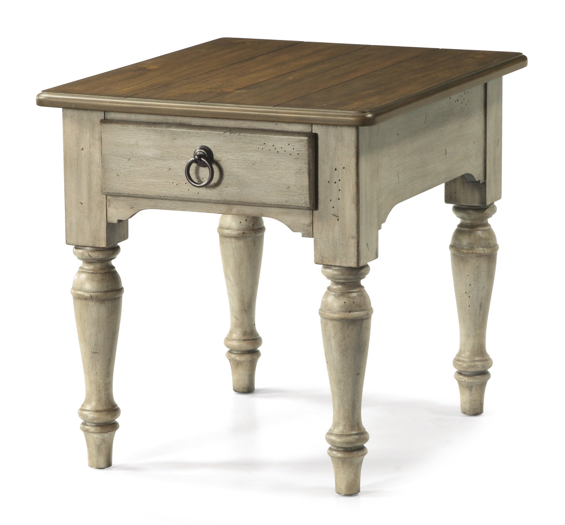 Antique White and Dark Wood End Table - Plymouth-3