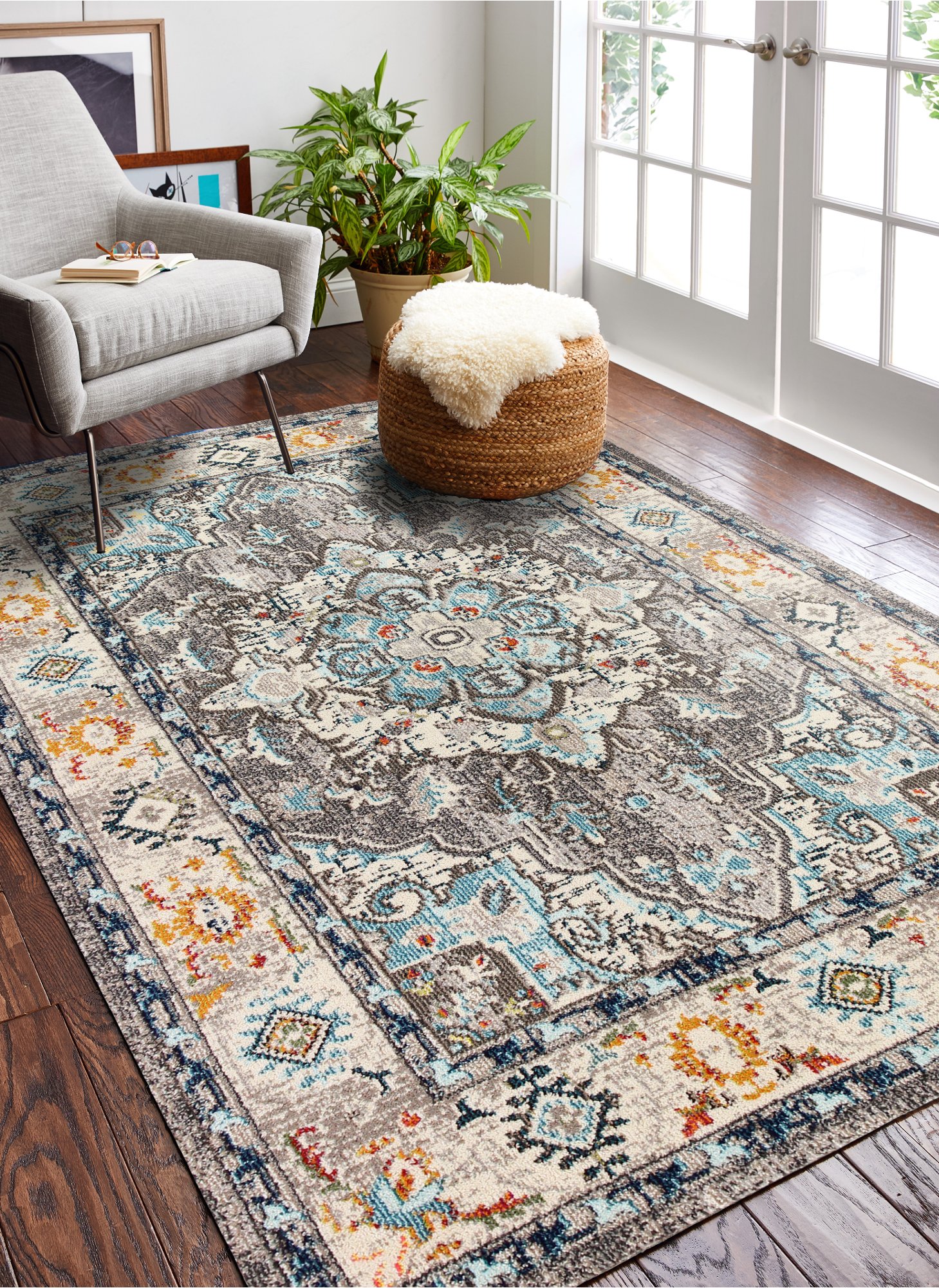 Dakota 8 x 10 Large Transitional Zell Beige and Blue Rug-2