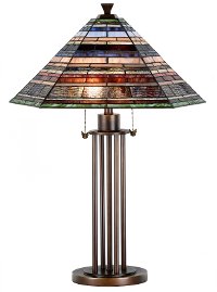 Bronze Tiffany Table Lamp with Multi Color Glass Shade - Las Brisas