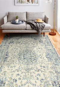 8 x 10 Large Traditional Mariela Ivory and Blue Rug - Everek-2