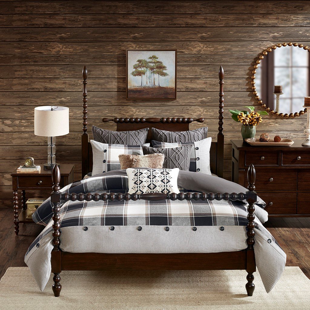 Black, Tan and Ivory Queen Urban Cabin 8 Piece Bedding Collection-6