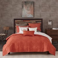 Burnt Orange and Tan Queen Kandula 3 Piece Coverlet Set-5