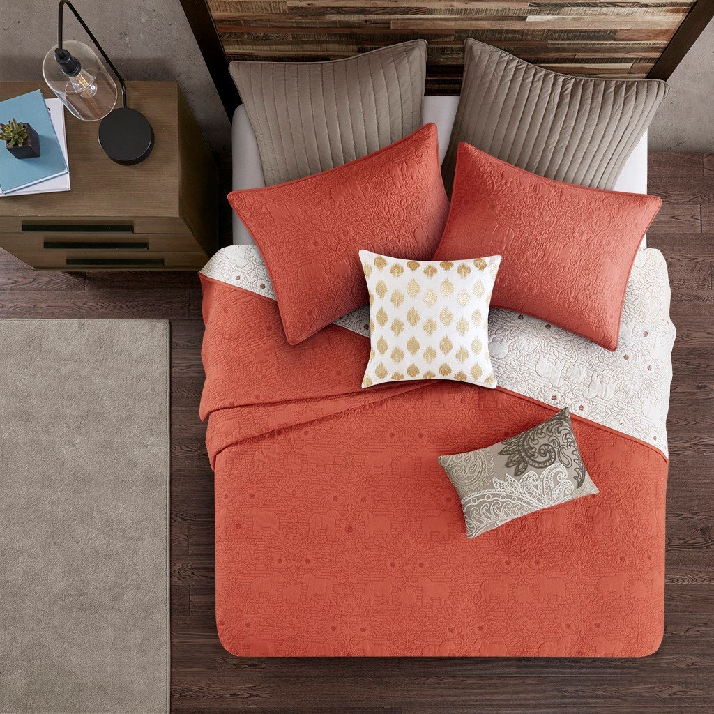 Burnt Orange and Tan King Kandula 3 Piece Coverlet Set-2