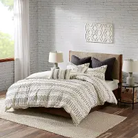 Natural White and Charcoal Queen Rhea 3 Piece Bedding Collection