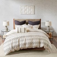 Natural White and Charcoal Queen Rhea 3 Piece Bedding Collection-2
