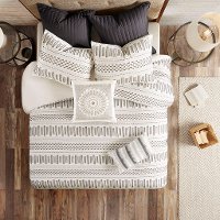 Natural White and Charcoal King Rhea 3 Piece Bedding Collection-2