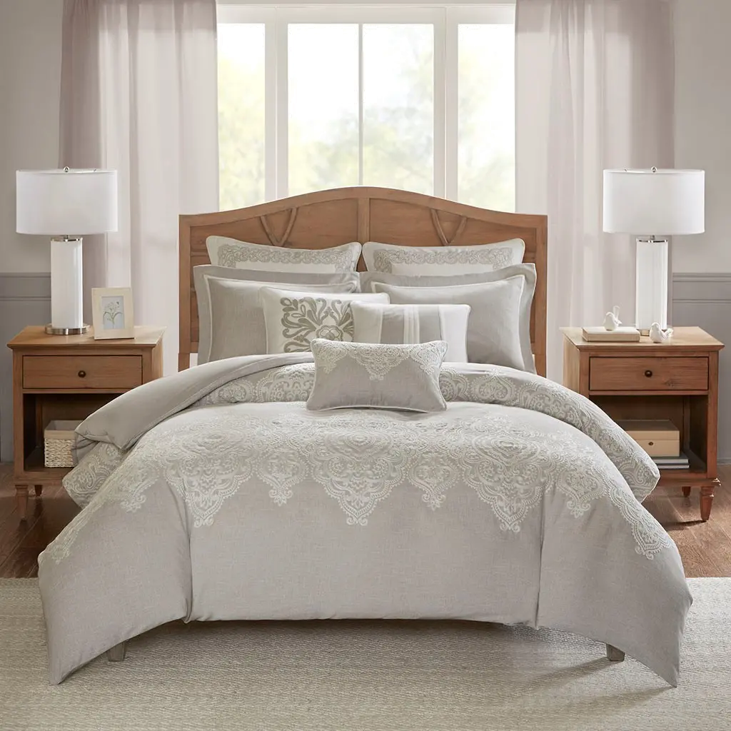 Taupe, Tan and Ivory Queen Barely There 8 Piece Bedding Collection-4