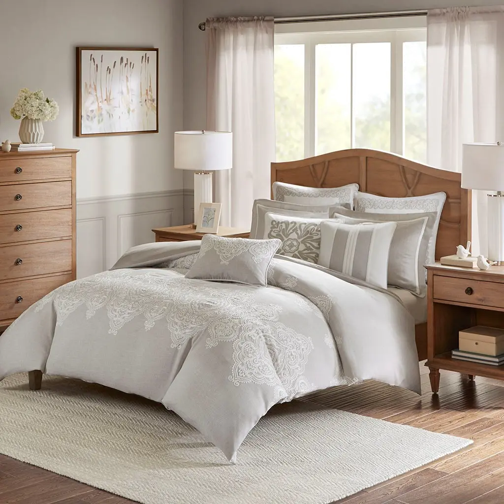 Taupe, Tan and Ivory King Barely There 9 Piece Bedding Collection-1
