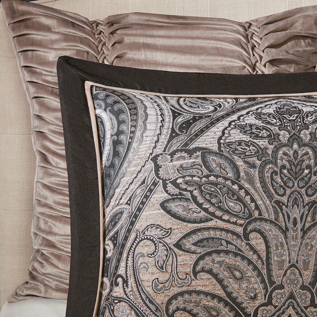 Dark Charcoal and Tan Queen Grandover 8 Piece Bedding Collection-2