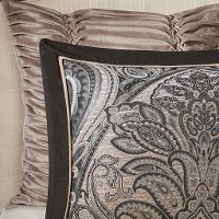 Dark Charcoal and Tan Queen Grandover 8 Piece Bedding Collection-2