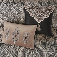 Dark Charcoal and Tan Queen Grandover 8 Piece Bedding Collection-3