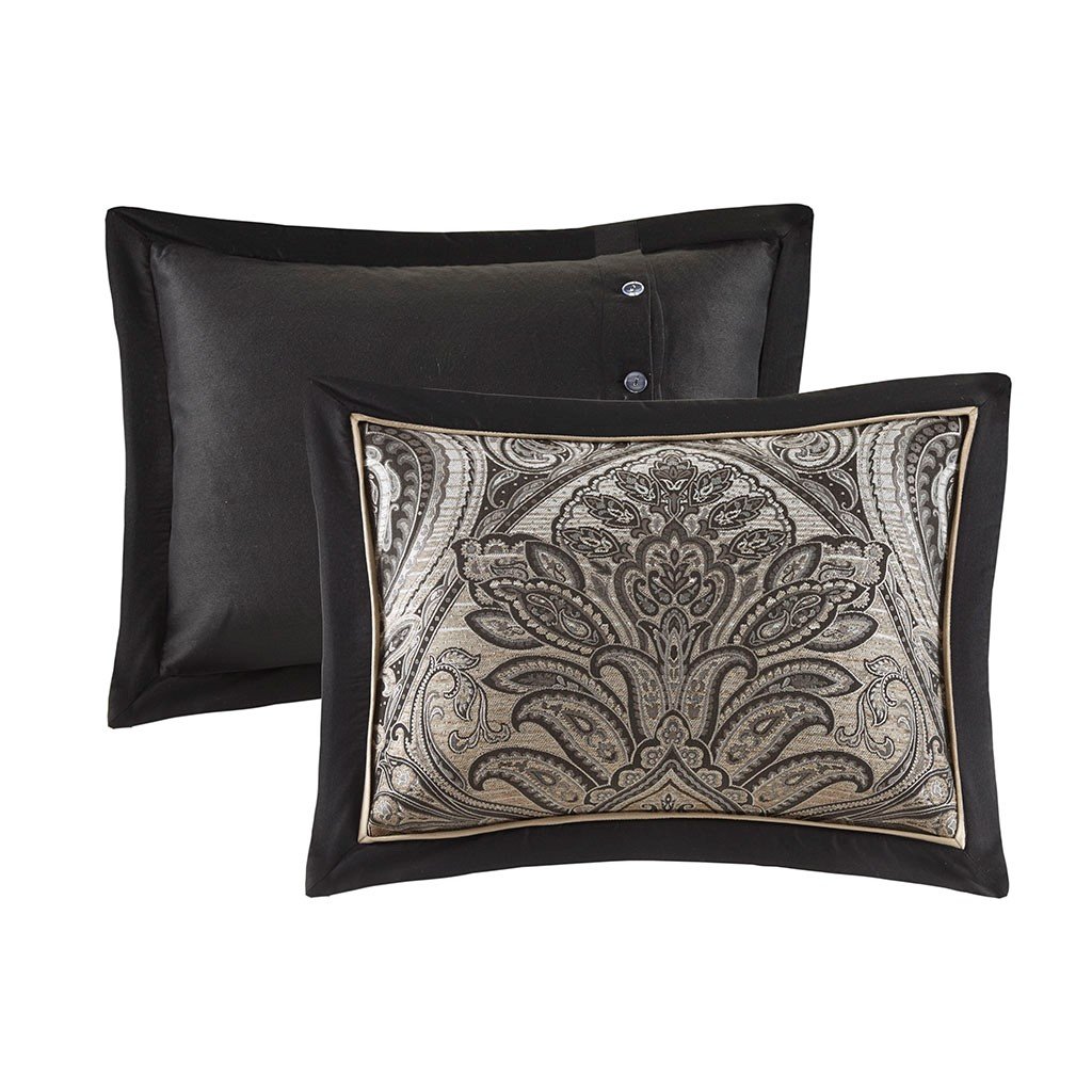 Dark Charcoal and Tan Queen Grandover 8 Piece Bedding Collection-4