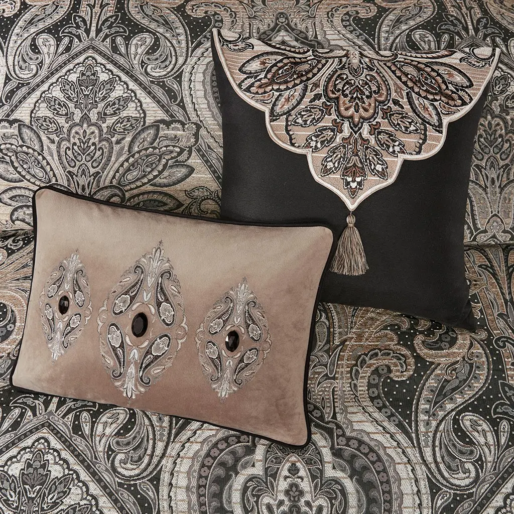 Dark Charcoal and Tan King Grandover 9 Piece Bedding Collection-2