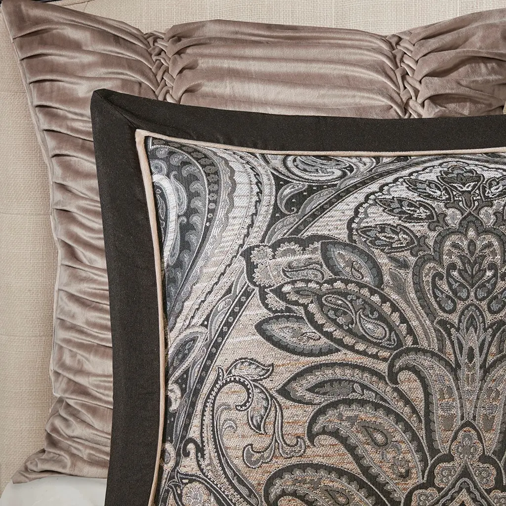 Dark Charcoal and Tan King Grandover 9 Piece Bedding Collection-4
