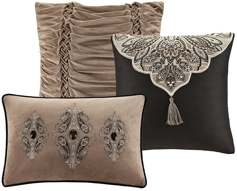 Dark Charcoal and Tan King Grandover 9 Piece Bedding Collection-5