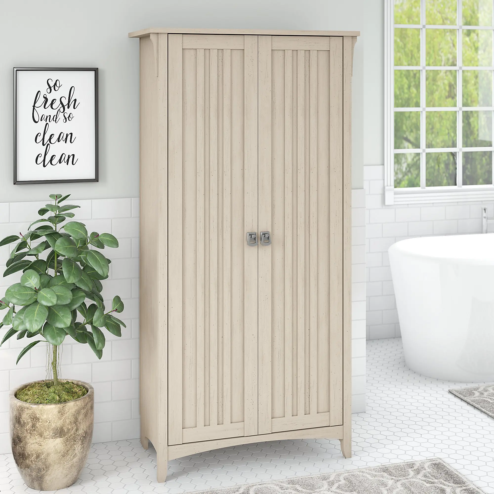 SAS332AW-03 Salinas Antique White Tall Storage Cabinet-1