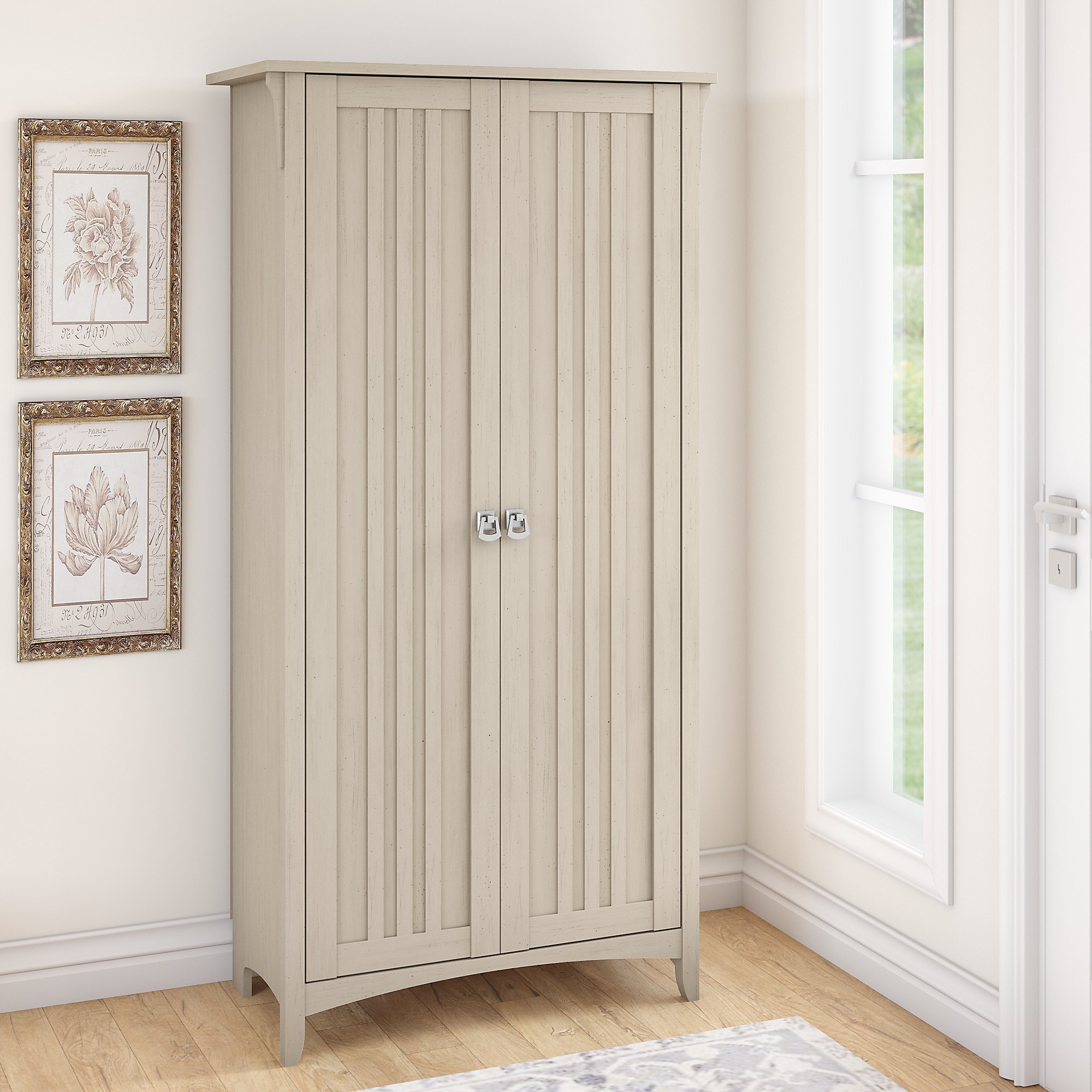 Salinas Antique White Tall Storage Cabinet-2