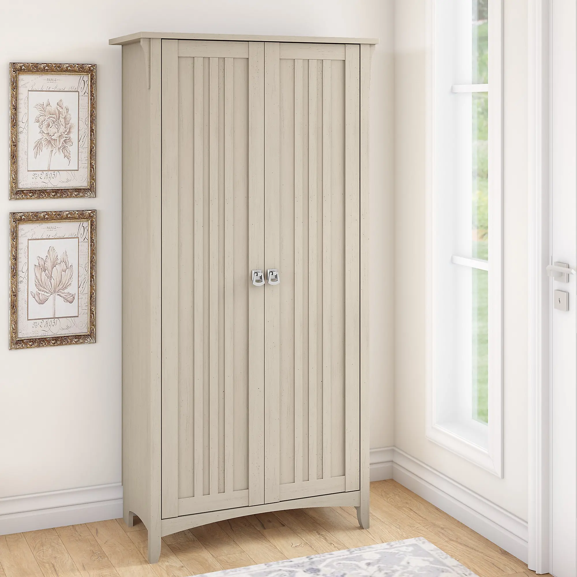 SAS332AW-03 Salinas Antique White Tall Storage Cabinet-2