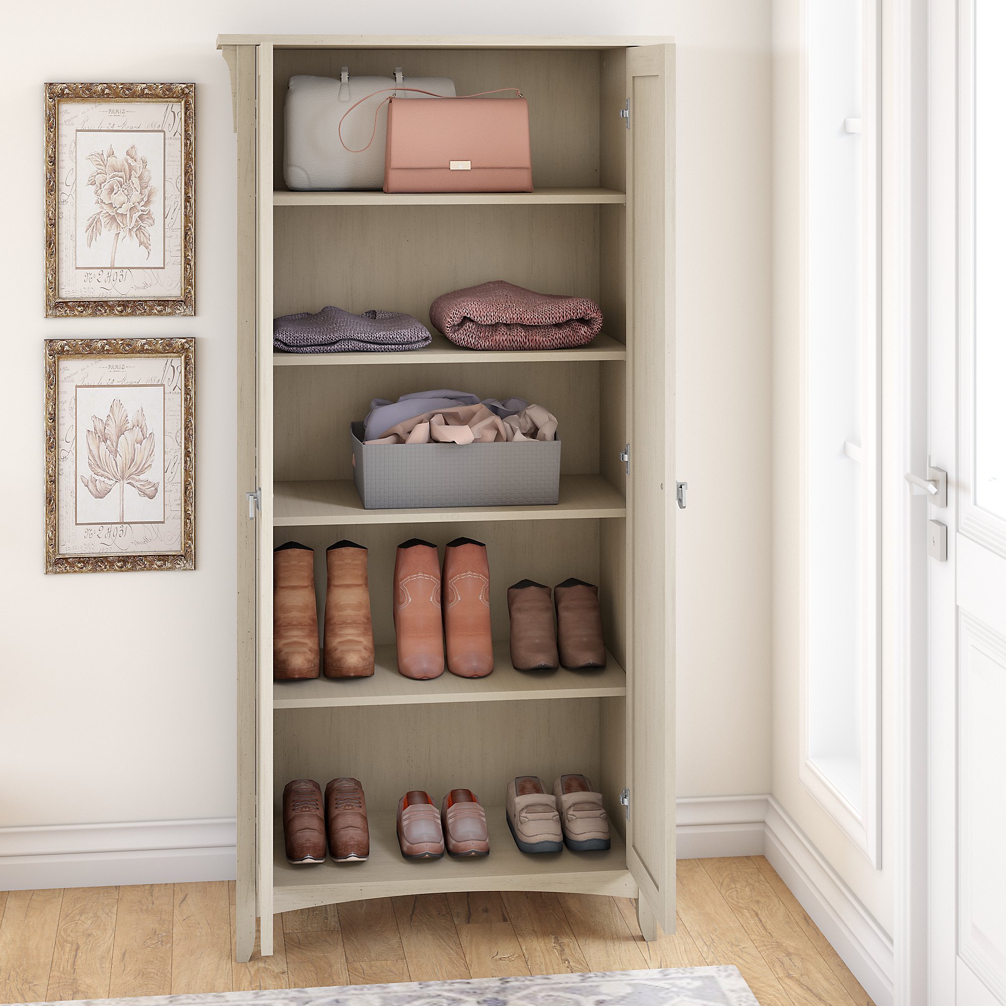 Salinas Antique White Tall Storage Cabinet-3
