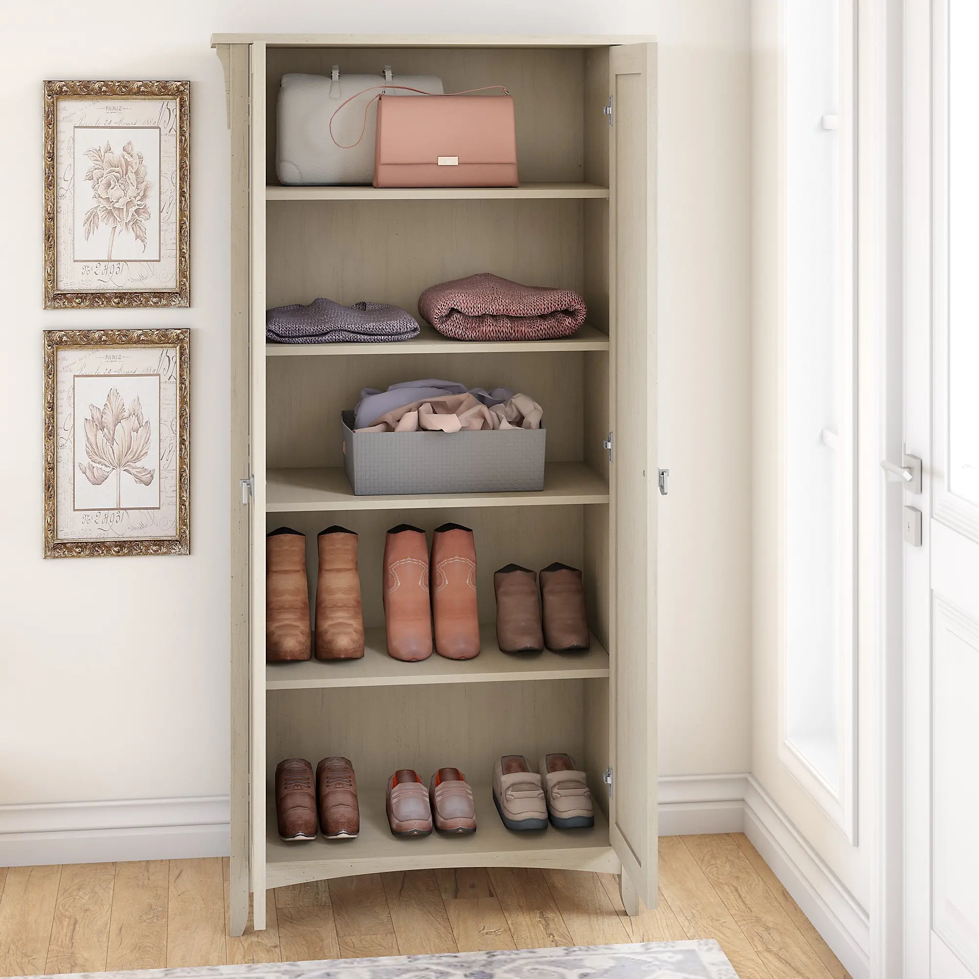 SAS332AW-03 Salinas Antique White Tall Storage Cabinet-3