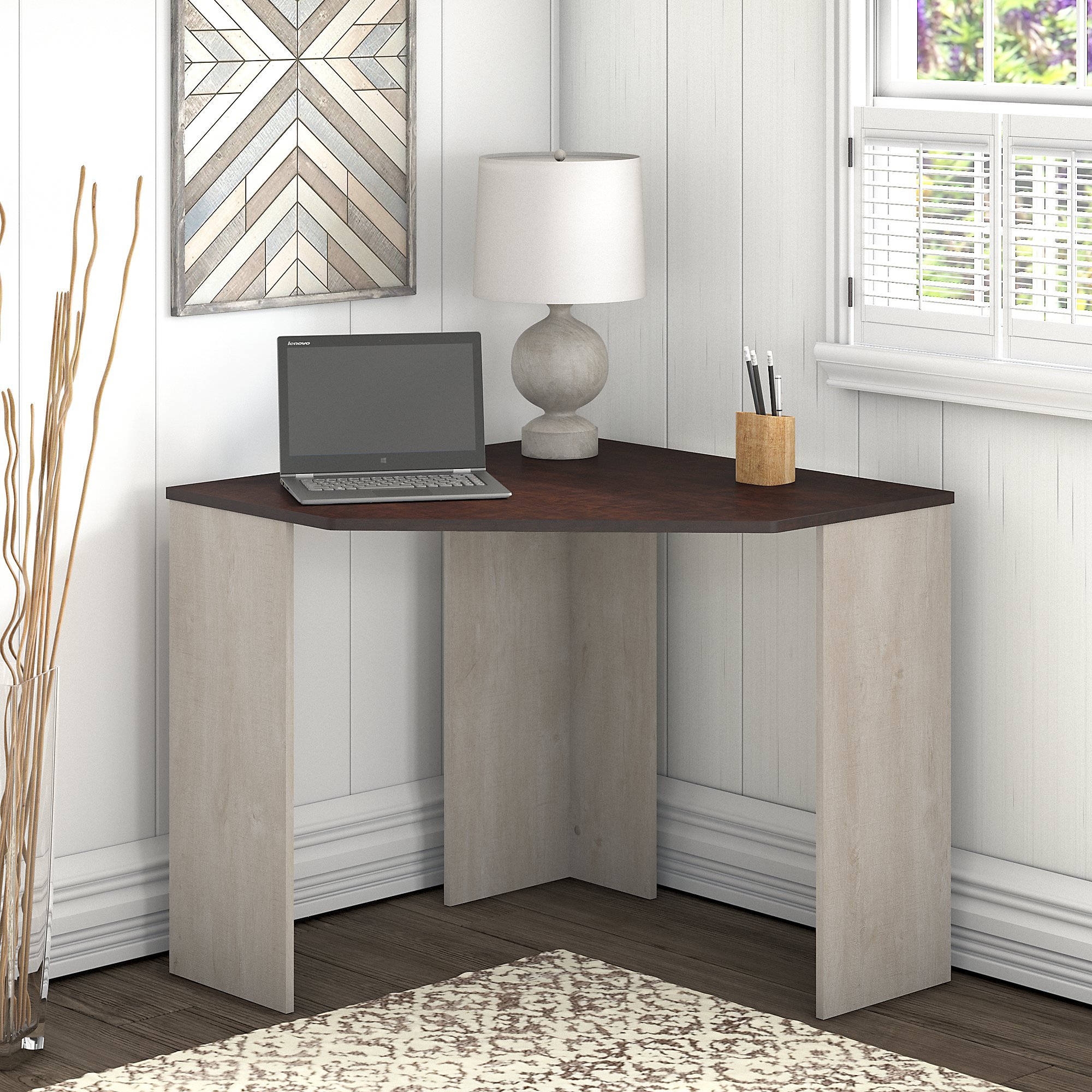 Townhill Washed Gray and Cherry Top Corner Desk-1