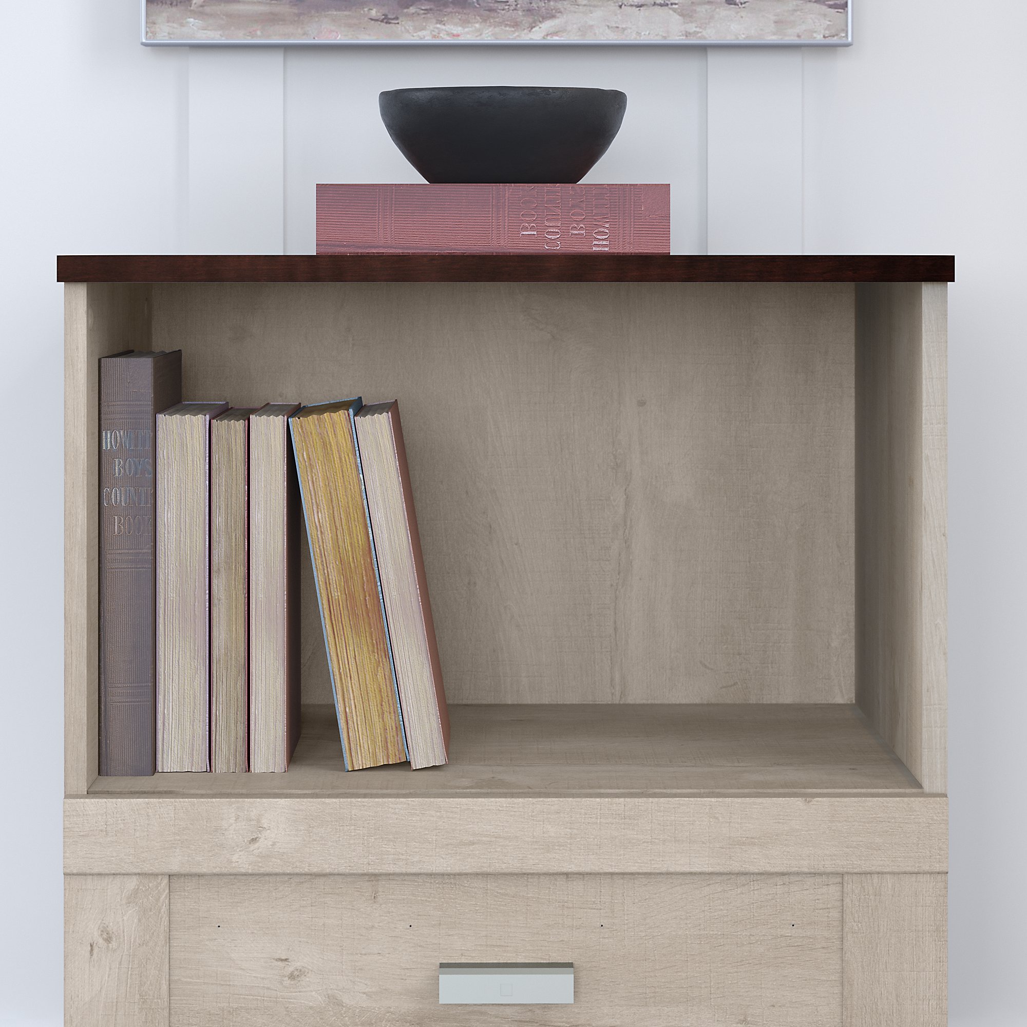 Townhill Washed Gray and Cherry Top Lateral File Cabinet-5
