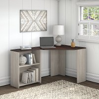 Townhill Washed Gray and Cherry Top Corner Desk with Shelving