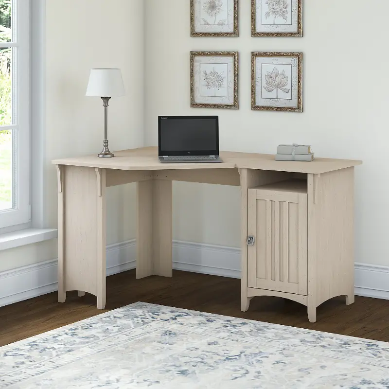 SAD155AW-03 Salinas Antique White Corner Pedestal Desk - Bush Furniture