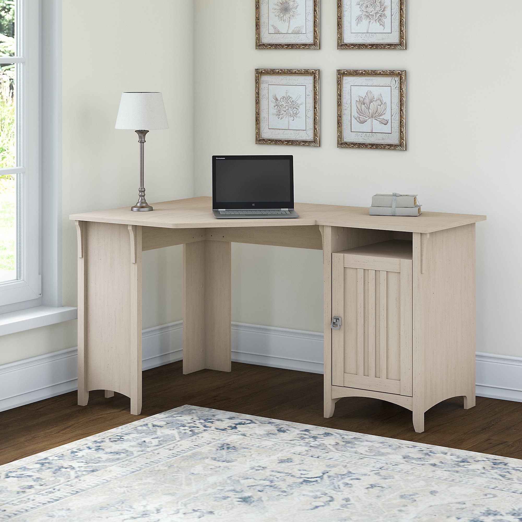 Salinas Antique White Corner Pedestal Desk-1