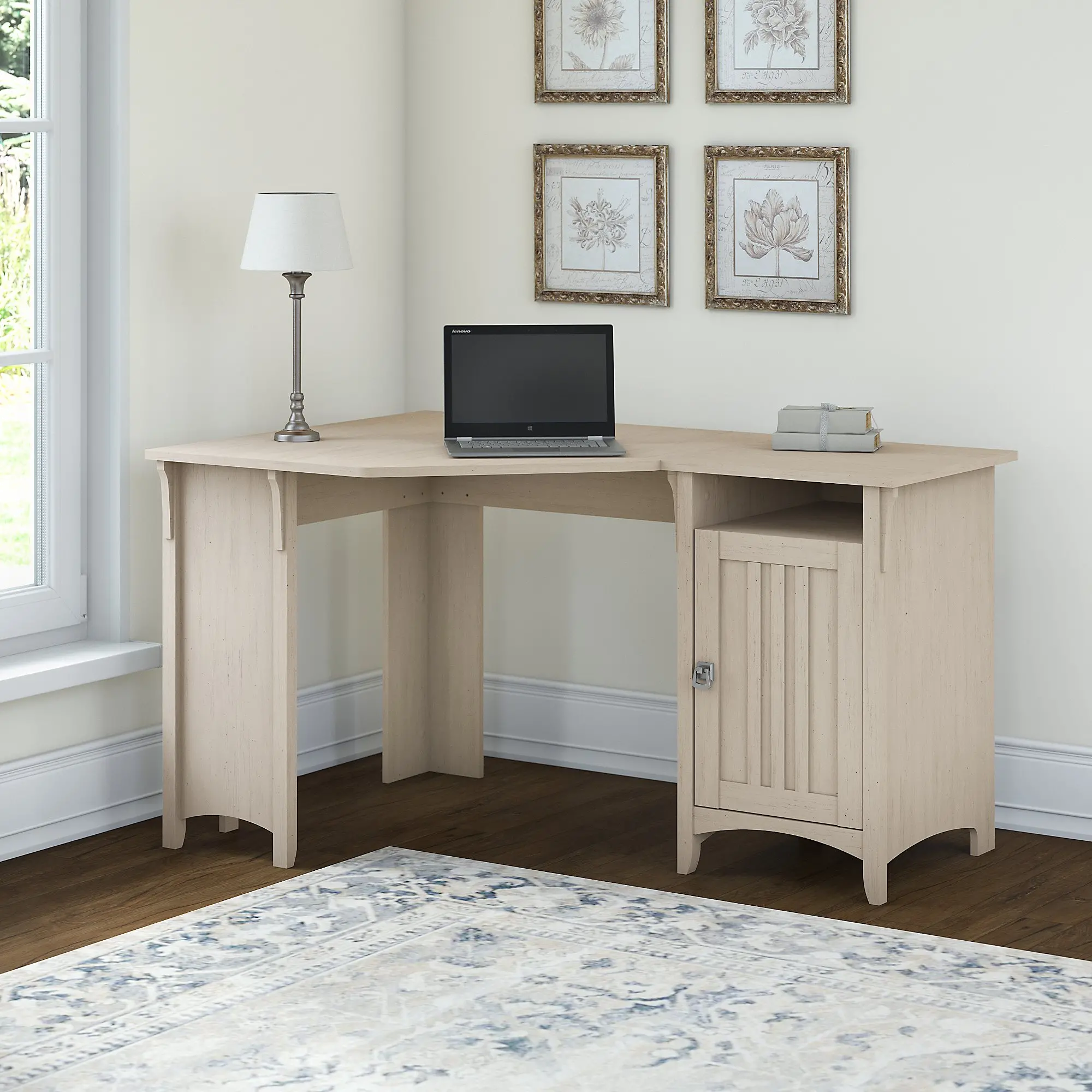 SAD155AW-03 Salinas Antique White Corner Pedestal Desk-1