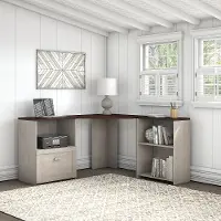 TNH003WM2 Townhill Washed Gray and Cherry Top Corner Desk with Storage