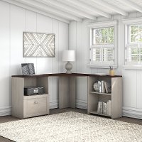 Washed Gray and Madison Cherry Corner Desk with Bookcase and File Cabinet - Townhill