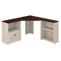 Washed Gray and Madison Cherry Corner Desk with Bookcase and File Cabinet - Townhill-2