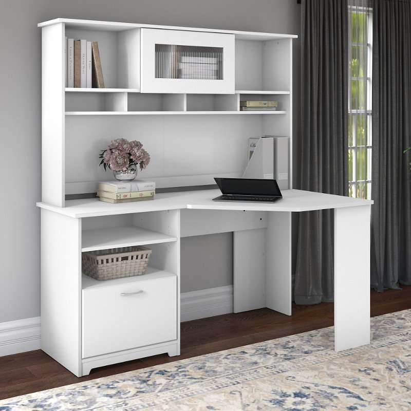 White 60 Inch Corner Desk With Hutch Cabot Rc Willey Furniture