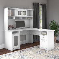 White L Shaped Computer Desk with Hutch -Cabot