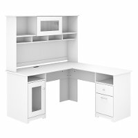 White L Shaped Computer Desk with Hutch -Cabot-2