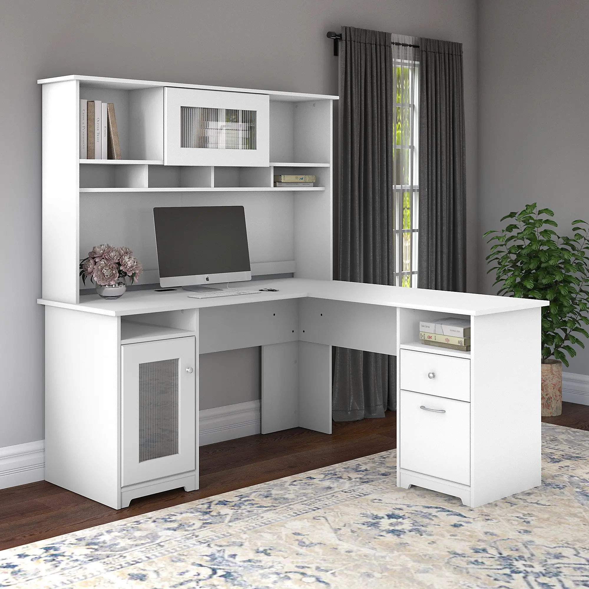 CAB001WHN White L-Shaped Desk with Hutch - Cabot-1